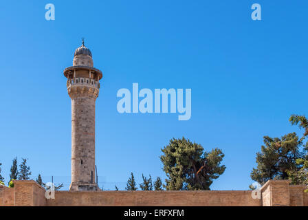 Minarett mit einer Umfrageplattform. Altstadt von Jerusalem. Israel Stockfoto