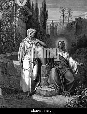 Jesus spricht mit der Samariterin am Jacob gut in die Stadt Sychar. John iv 1 – 4. 19. Jahrhundert-Gravur. Stockfoto