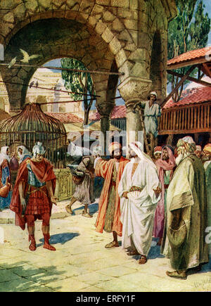 Jesus heilt einen Zenturio Diener. "Und wenn er in Capernaum getreten war, kam ihm einen Zenturio, stehe ihm, Stockfoto