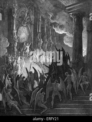 Paradise Lost von John Milton: Satan im Rat. Satan in seinem prächtigen Palast in Pandämonium, der Hauptstadt der Hölle, beschwört Stockfoto