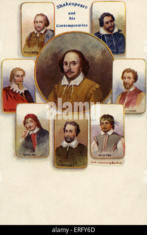 William Shakespeare und seine Zeitgenossen. : Beaumont, Shirley, Spenser, Drayton, Massinger, Fletcher, Ben Jonson. Englischer Dichter und Dramatiker getauft 26. April 1564 – 23. April 1616. Stockfoto