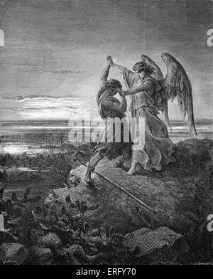 Jakob ringt mit dem Engel, Genesis 32: 24-29. Gezeichnet von Gustave Doré, französische Künstler, b 6. Januar 1832 – 23. Januar 1883. Gestochen von C Ludwig. Stockfoto