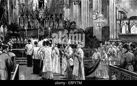 Die kolumbianische Feier, 1892. Päpstlichen Hochamt in St. Patricks Kathedrale in New York. Ende des neunzehnten Jahrhunderts Stockfoto