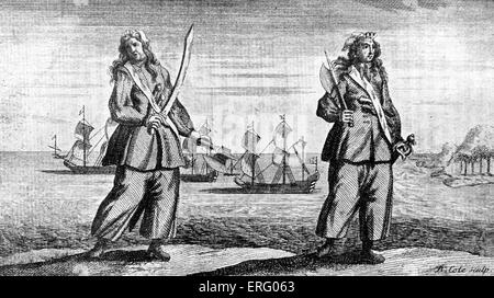 "Anne Bonny und Mary Read, die weiblichen Piraten", gestochen von B Cole. AB: Irische amerikanische Pirat, aktiv in der Karibik; geboren in Stockfoto