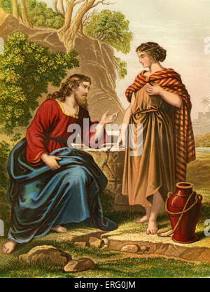 Jesus spricht mit der Samariterin am Jacob gut in die Stadt Sychar. John iv 1 – 4. 19. Jahrhundert-Gravur. Stockfoto