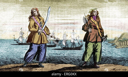 "Anne Bonny und Mary Read, die weiblichen Piraten", gestochen von B Cole. AB: Irische amerikanische Pirat, aktiv in der Karibik; geboren in Stockfoto