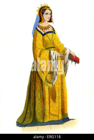 Margarete von Anjou, Königin von England, Ehefrau von Henry VI König von England. l Margaret Ed Lancastrian Kontingent in den Kriegen der RosesMargaret von Anjou: 23. März 1430 – 25 August 1482 c. 1847 handbemalte Kopie 15 th Jahrhundert Emboridery. Stockfoto