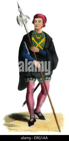 Yeomen Of The Guard während der Regierungszeit Karls des kühnen, Herzog von Burgund (1433-1477) - Kostüm aus dem 15. Jahrhundert. Schwarz Stockfoto