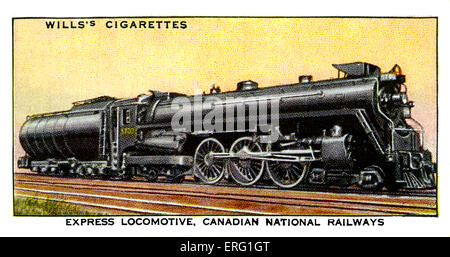 Kanadische Express Lok. Express-Lokomotive auf der Canadian National Railway. Gebaut 1929. Auf Personen- und Güterzüge einschließlich der "International Limited" zwischen Montreal und Chicago beschäftigt. (Wills Zigarette Karte) Stockfoto