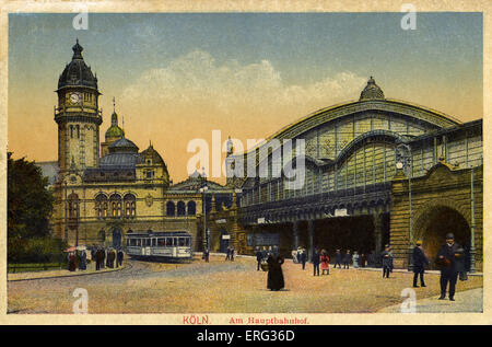 Köln, Deutschland, Anfang des 20. Jahrhunderts. Bin Hauptbahnhof (Hauptbahnhof).  Postkarte. Stockfoto