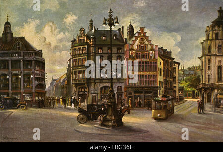 Köln, Deutschland, Anfang des 20. Jahrhunderts. Ansicht des Wallraf-Platz (Platz der Wallraf).  Postkarte. Stockfoto