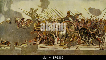 Mosaik aus Pompeji. Die Schlachtung bei Issos - die erste Feldschlacht zwischen Alexander das große von Macedon und Darius III von Persien im Jahre 333 v. Chr. Alexander der große Macedonian Staatsmann und Feldherr 20 Juli 356 v. - 10 Juni 323 B.C.E; Darius III letzte persische König der Dynastie der Achämeniden 380 v. - 330 B.C.E Stockfoto