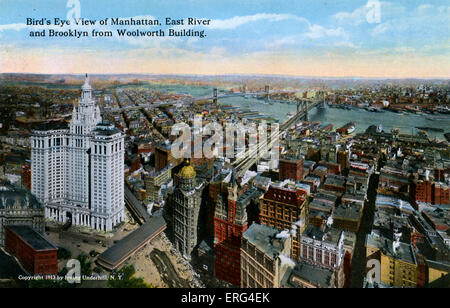 New York: Vogelperspektive des East River, Manhattan und Brooklyn von Woolworth Building. 1913 Stockfoto