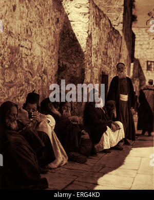 Juden an der Klagemauer, stammt aus der Zeit des zweiten Tempels, auch bekannt als die Klagemauer und die Wailing Ort, Jerusalem. (Erste veröffentlichte 1925.) Stockfoto