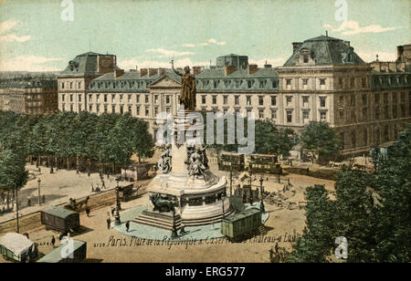 Paris, Frankreich: Platz De La République und Caserne De La Château d ' Eau (Kaserne). Postkarte. Stockfoto