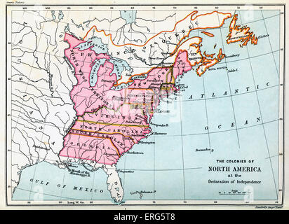 Kolonien von Nordamerika 1776 in der Unabhängigkeitserklärung der Vereinigten Staaten. Von den kontinentalen verabschiedeten Erklärung Stockfoto