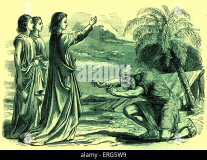 Abraham und die drei Engel: Abraham wird erzählt, dass seine Frau Sarah ihm einen Sohn (Isaac) tragen wird.   Genesis, Kapitel XVIII. Stockfoto