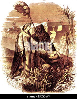 Der Säugling Moses in die Binsen durch die Tochter des Pharaos gefunden. Exodus, Kapitel II, Vers 6:. " Und sie hatte Mitgefühl an Stockfoto