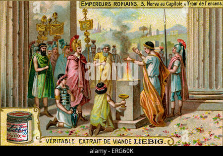 Marcus Cocceius Nerva - Roman Emperor von 96 bis 98 n. Chr. Illustration von Liebig Fleisch Extrakt Sammelkartenspiel, 1907. Vignette Stockfoto
