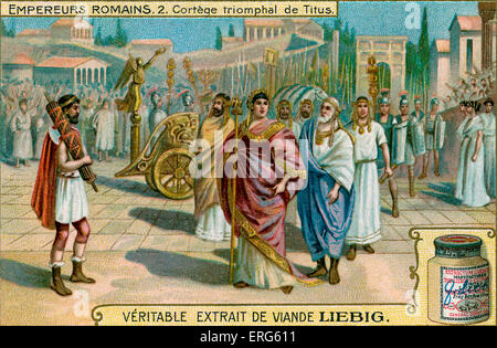 Roman Emperors - Liebig Fleisch Extrakt Sammelkartenspiel, 1907. Vignette mit Titus. Römischer Kaiser, (Titus Flavius Stockfoto