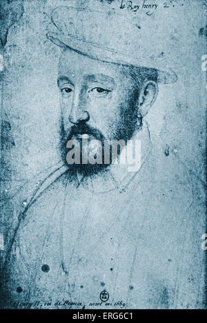Henry Henri II - König von Frankreich, Portrait-Gravur. Französischer Adliger 31 März 1519-10 Juli 1559.  Patron der Künste- Stockfoto
