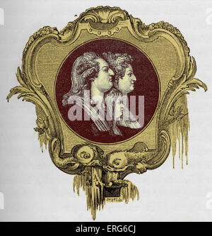 König Louis XVI - Profilbildnis mit seiner Frau Königin Marie-Antoinette und ihrem Sohn, der Dauphin.  Französischen Monarchen. 23 August Stockfoto