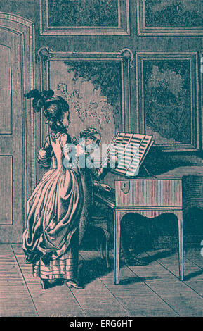 Alltag in der Geschichte Frankreichs: Gesangsunterricht für eine aristokratische oder höheren mittleren Klasse Mädchen im 18. Jahrhundert Frankreich.  Tutor, Stockfoto