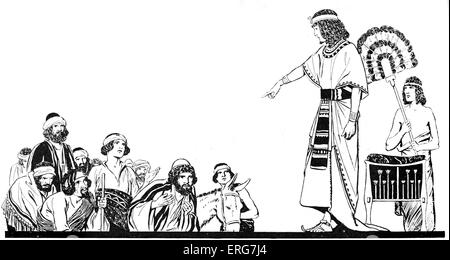 Joseph und seine Brüder - biblische Szene. Elfte Sohn Jakobs.    Josefs Brüder bringen ihm den jüngsten Sohn Benjamin in Stockfoto
