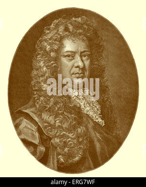 Samuel Pepys nach dem Porträt von Sir Godfrey Kneller.  SP: Englische Schriftsteller und Chronist. 1633 - 1703 Stockfoto