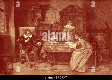Milton diktiert seinen Töchtern Paradise Lost.  John Milton, 1608-1674. Stockfoto