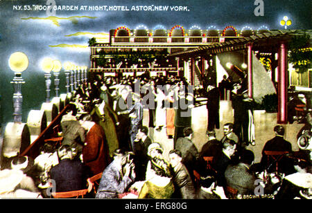 Hotel Astor, New York City - Tänzer auf der Dachterrasse in der Nacht. Anfang des 20. Jahrhunderts. Am Broadway und 45th Street gelegen. Ehemals beliebter Treffpunkt für die New Yorker high Society. Stockfoto