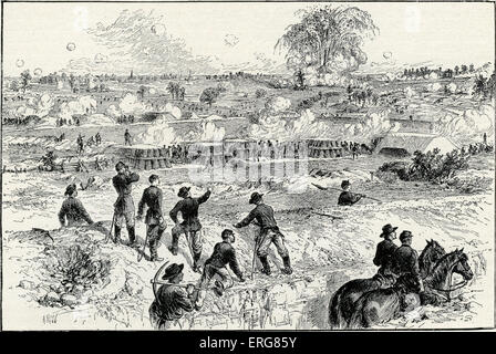 Schlacht des Kraters, American Civil War - Explosion der Mine.  30. Juli 1864, federierte Truppen explodierte eine Mine in der Stockfoto