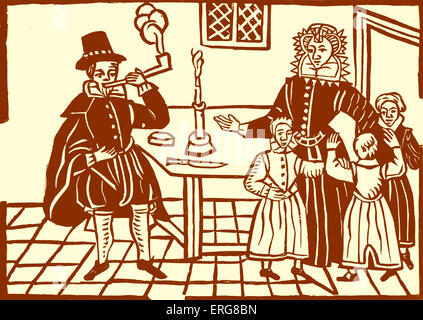 Eine Familiengruppe der Zeit von James i., eine Ballade in der Roxburghe-Sammlung in der British Library entnommen. Die Roxburghe Stockfoto