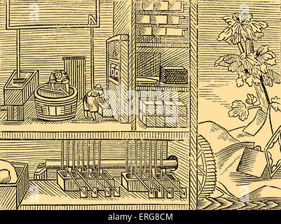 Papiermacher, entnommen aus einem 1659 englische Ausgabe von Johann Amos Comenius "Orbis Sensualium Pictus", wahrscheinlich die am weitesten verbreitete Stockfoto