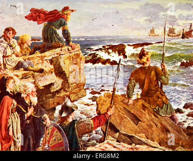 Viking-Eroberung von England und Irland - Viking Schiffen den Ärmelkanal, 877. Von der Malerei von Herbert A. Bone Stockfoto