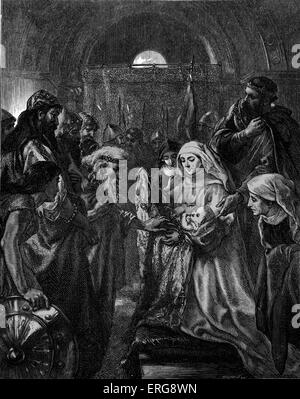 Edward ich vorlegen seines Sohnes die Waliser, 1282. Ersten Prinz trägt den Titel Prince Of Wales als Zeichen der Rolle als Erbe-offensichtlich (zukünftige Edward III). Edward i., regierte 1272-1307). Auch bekannt als Edward Longshanks / englische Justinian seine rechtlichen Reformen. Stockfoto