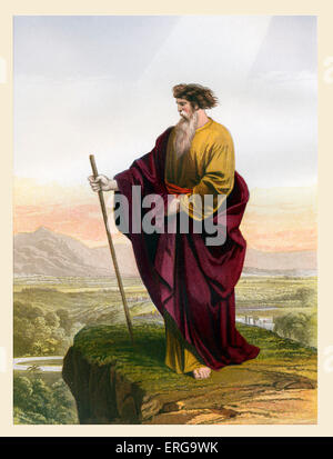 Moses das gelobte Land anzeigen. Abbildung, Deuteronomium, 34,1-4. Alten Testament. Farblitho Platte von Kronheim. Stockfoto
