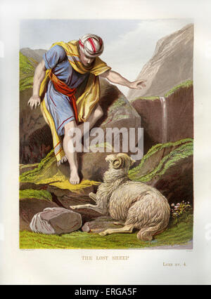 Gleichnis vom verlorenen Schaf.  Gleichnis von Jesus - Illustration zu Luke, 9.4. Ein Hirte verlässt seine Herde, um die richtige Stockfoto