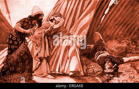 Jael zeigt Barak Sisera liegend tot von J James Tissot. Szene zeigt aus dem Buch der Richter, 4.22. Jael (auch bekannt als Yael) Stockfoto