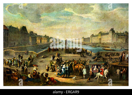 Beförderung über Pont Neuf, 18. Jahrhundert, zu Beginn der Herrschaft von Louis XVI von Frankreich (23. August 1754-21 Januar Stockfoto