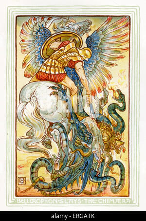 Bellerophon erschlägt die Chimäre / Chimera. Nacherzählung der griechischen Mythen von Nathaniel Hawthorne (1804 – 1864). Illustrationen von Walter Crane 1845-1915 Stockfoto