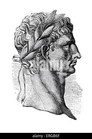 Claudius - Profil aus einer Kupfermünze im British Museum. Lateinischer Name: Tiberius Claudius Caesar Augustus Germanicus; 1 August 10 v. Chr. – 13 Oktober 54. Römischer Kaiser von 41 bis 54. Stockfoto