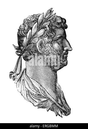 Hadrian - römischer Kaiser. Eine Kupfermünze im British Museum entnommen. Römischer Kaiser von 117 bis 138, b. Januar 76 - d. Juli Stockfoto