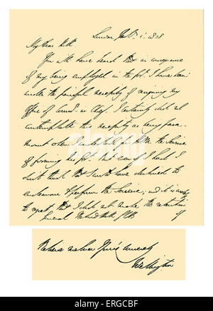 Autogramm: Brief von Arthur Wellesley, General Rowland Hill, gezwungen Lord Hill sein Bedauern darüber ausdrücken, seinen Rücktritt Stockfoto