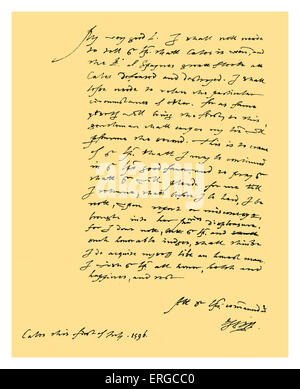 Autogramm: Brief von Robert Devereux, Graf von Essex an William Cecil, Lord Burghley und Lord High Treasurer, auf seiner Gefangennahme "Cales" (Cádiz) und seine Vernichtung der spanischen Flotte am 21. und 22. Juni. Devereux betet Burghley, um ihn bis zu seiner Rückkehr zu bitten, damit er in der Königin Unmut gebracht werden sollte. Geschrieben in Cadiz, 1 Juli 1596. Signatur: Robert Devereux. Englischer Adliger und ein Liebling von Elizabeth I, 10 November 1565 – 25. Februar 1601 Quelle: British Museum. Stockfoto