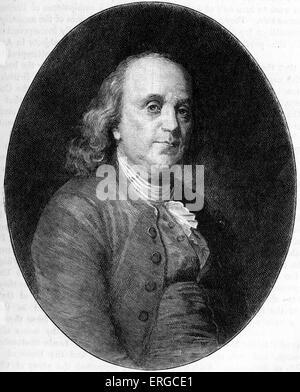 Benjamin Franklin - Porträt von amerikanischer Drucker, Schriftsteller, Abolitionist, Wissenschaftler und Erfinder. 17. Januar 1706 - 17 April Stockfoto