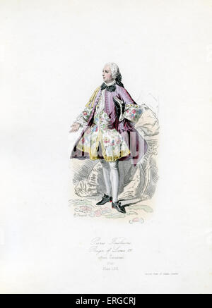 Paris-Moden in der Herrschaft von Louis XV, 1740 - vom Kupferstich von Hippolyte Pauquet nach Lancret. LXV, König von Frankreich: 15 Stockfoto