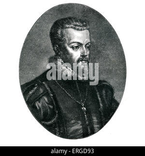 Philipp II. von Spanien. König von Spanien, Portugal, Neapel und Sizilien. Ehemann Maria i. von England (1556-1558). Am 21. Mai 1527 – 13 Stockfoto