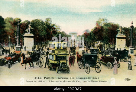 Avenue des Champs - Elysées, Paris, um 1900. Mit Blick auf den Arc de Triomphe im Hintergrund. Stockfoto