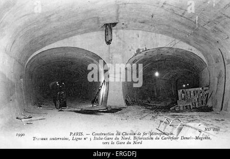 Paris Metro - Bau von unterirdischen Schiene Linie Nr. 5 (Place d ' Italie zum Gare du Nord). Hier gezeigt: Verzweigung der Linie Stockfoto